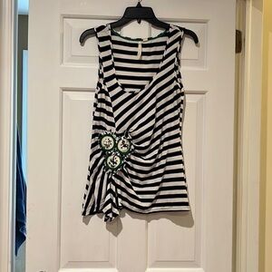 Little Yellow Button (Anthropologie) striped tank top with appliqué